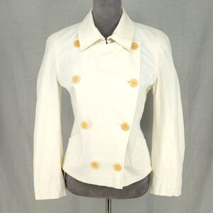 Rene Lezard Jacket Womens 6 Ivory Crop Moto Pockets Lined Cotton Stretch Coastal
